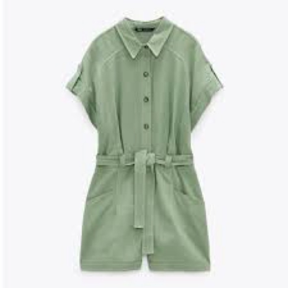 Zara Green Short-Sleeve Jumpsuit